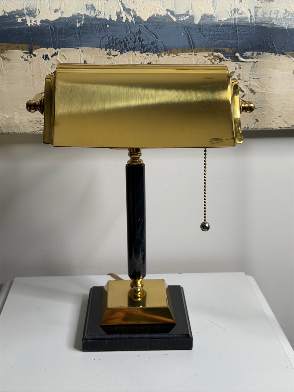 Brass Bankers Style Table Lamp with Black Column